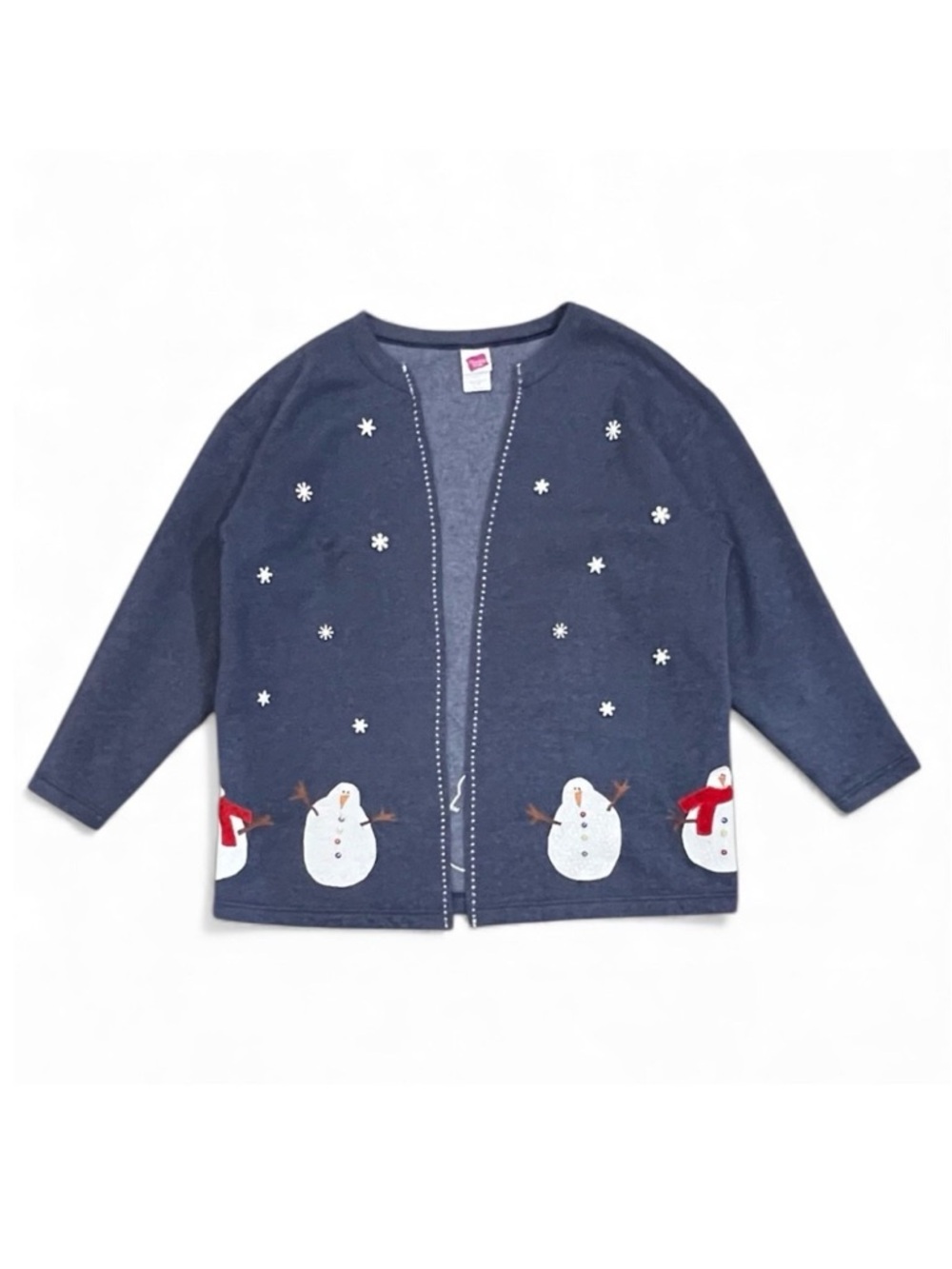 Upcycled Handmade Crafty Snowman Cardigan Size Large